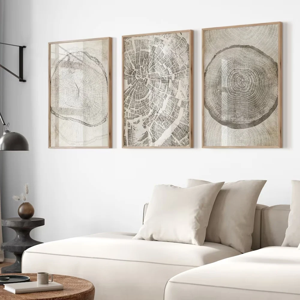 3pcs Tree Ring Stump Art Retro Nordic Poster Canvas Print Modern Abstract Minimalist Vintage Painting Wall Picture Home Decor