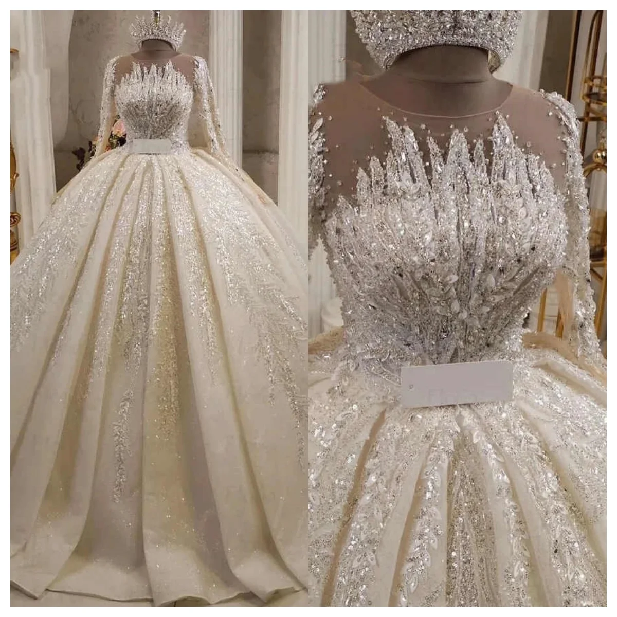 

Luxury Wedding Dress Ball Gown Appliques Lace Full Sleeve Floor-Length Princess Bride Wedding Dress Customized Vestido De Novia