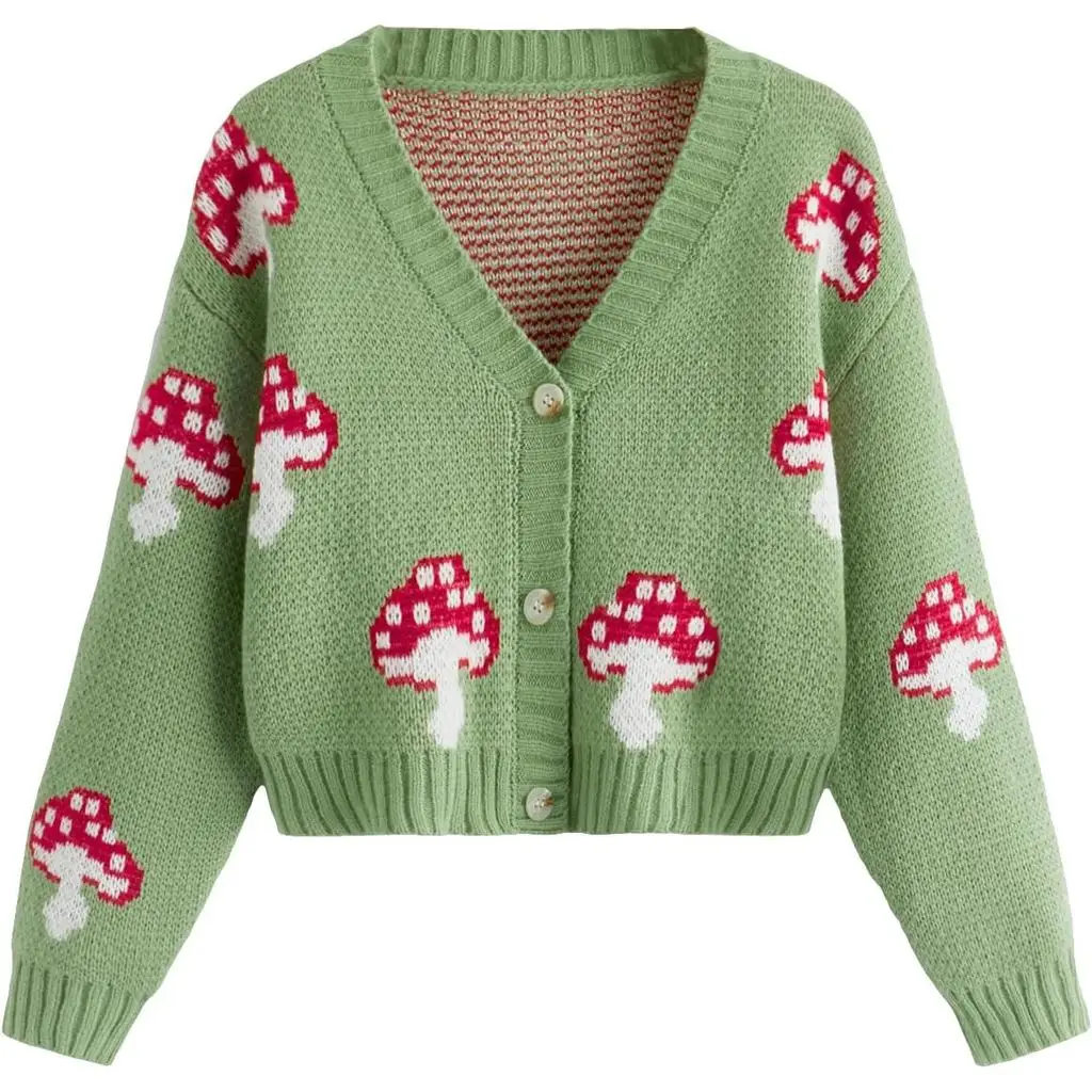 Long Sleeve Knit Sweater with V-Neck Button-Down Cable Knit Cardigan 20261688