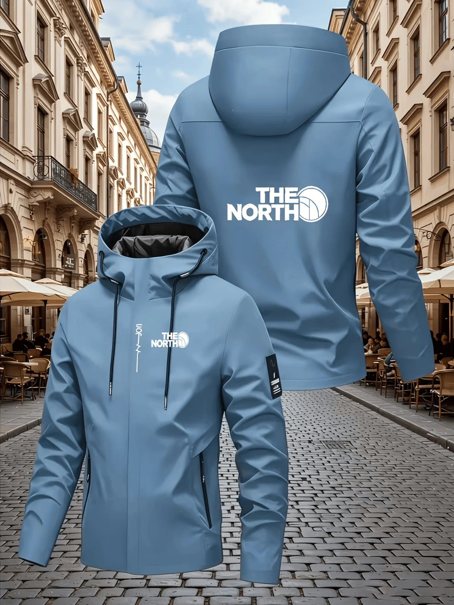 Men's Hooded Jacket with Full Zipper Opening and Windproof, High-quality Letter Pattern Printing Design, Front Full Zipper