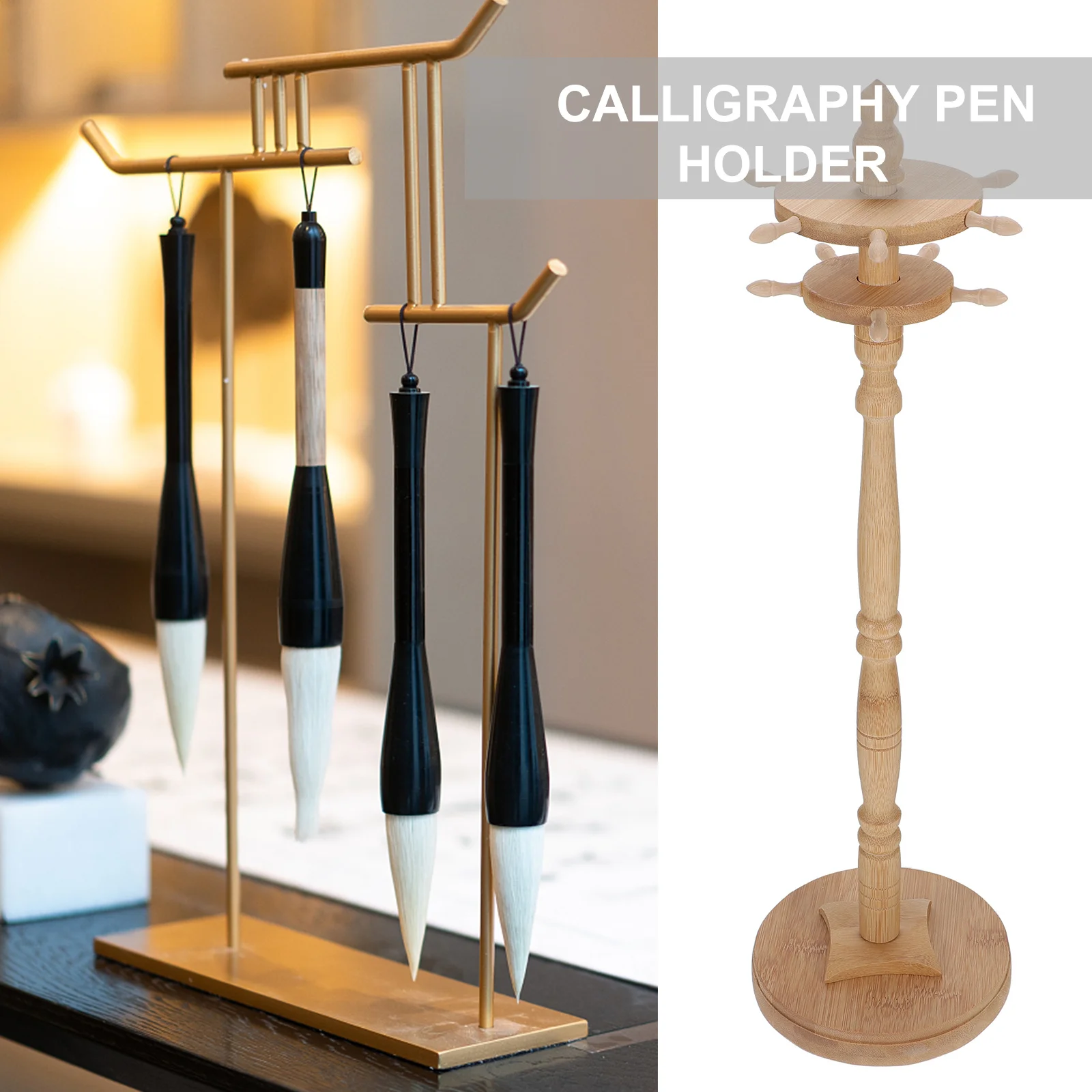 

Wooden Calligraphy Brush Holder Round Disk Pen Hanging Rack Easy Install No Drill Vertical Drying Storage for Ink Brushes
