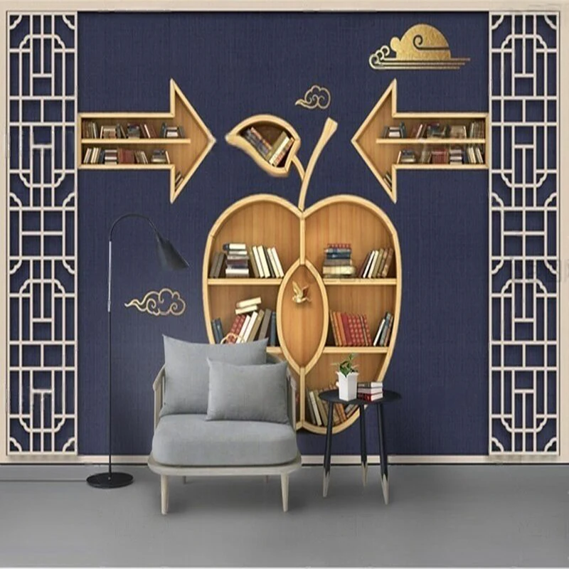 

Modern and simple 3d creative apple bookshelf living room TV luxurious home decoration bedroom background wall