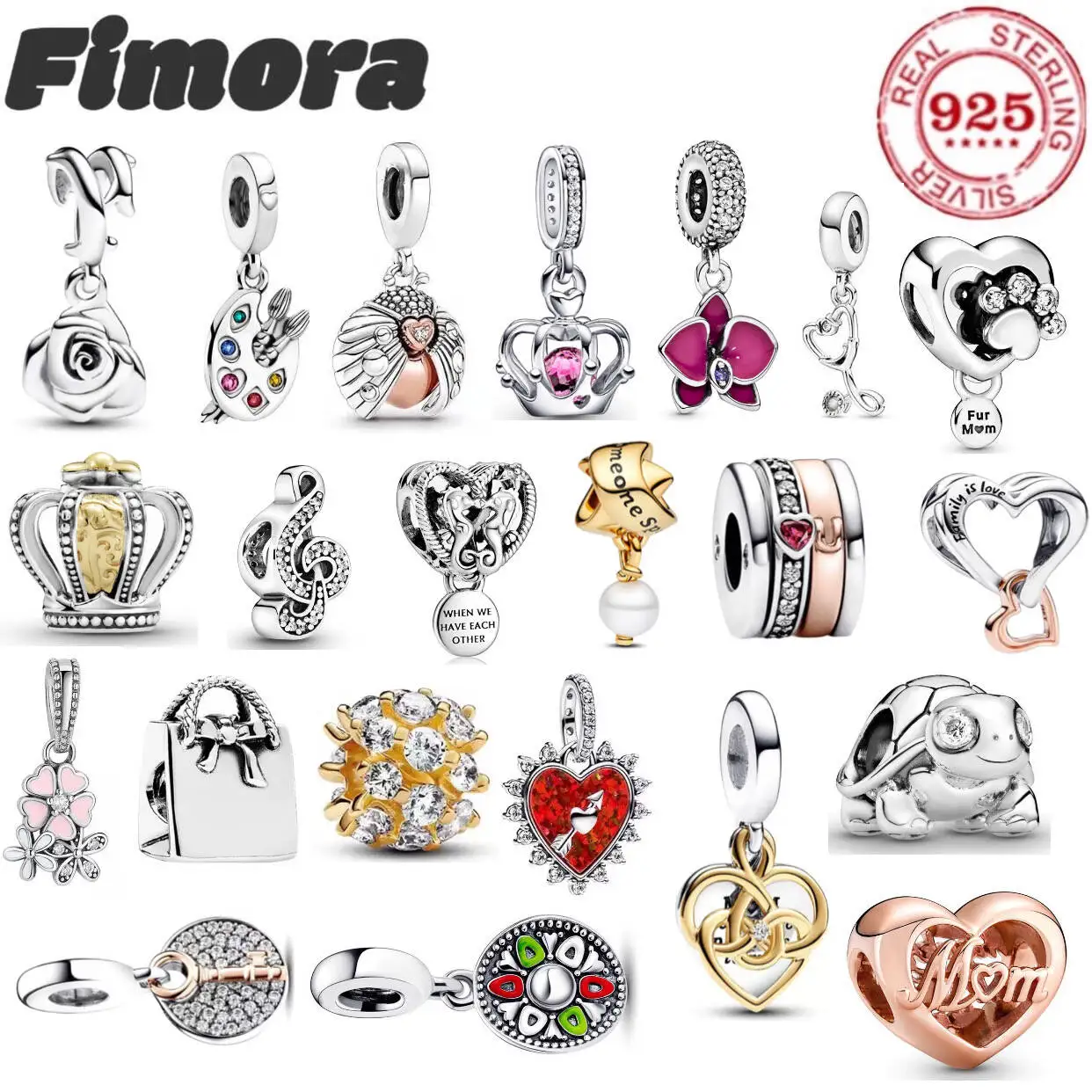 Herzförmige Tasche im europäischen Stil aus 925er Sterlingsilber, DIY-Armband mit Rosen- und Kronenperlen, perfektes Geschenk für Damen, edler Schmuck.