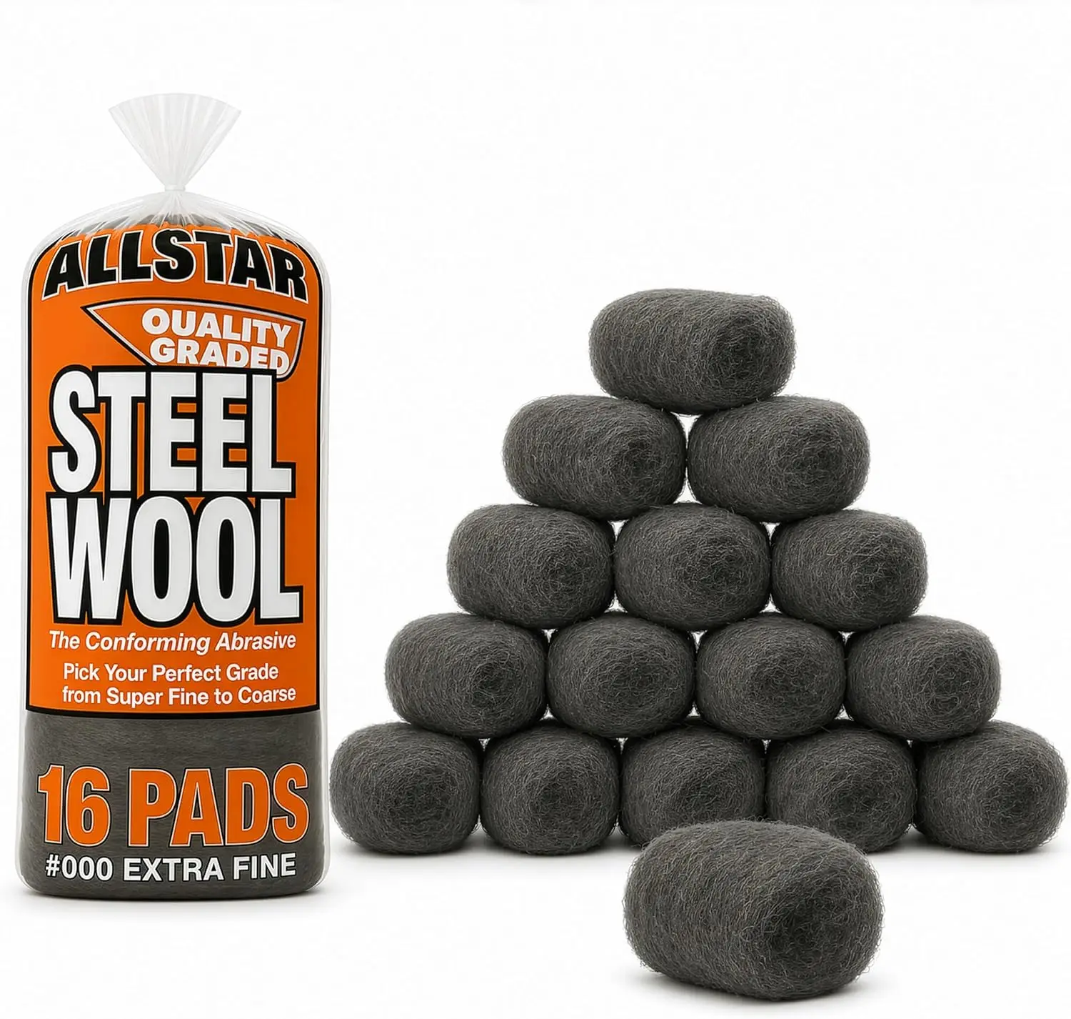 

Ultra-Fine 000 Steel Wool Pads (16 Pack) – Scratch-Free Surface Prep, Window Cleaning & Polishing