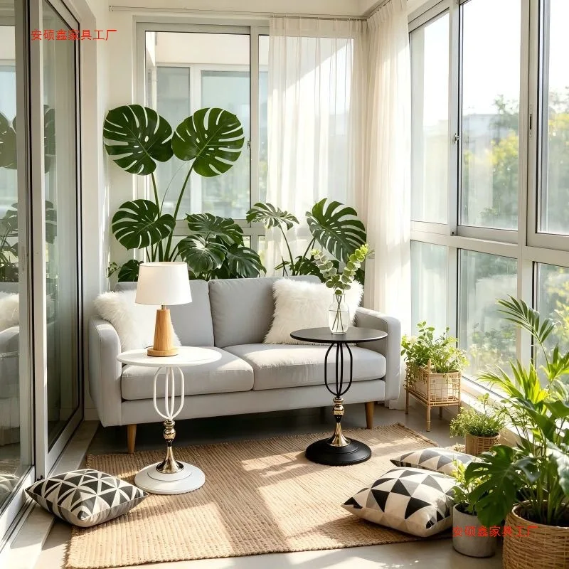 HYS new sofa side table simple living room coffee table balcony corner table modern wrought iron bedside balcony