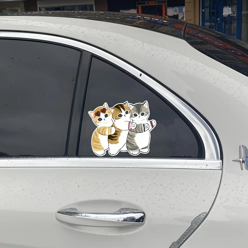 

1PC Three Cute Cartoon Cats Sticker Multi-Color Design Decorative Decal For Car Window Laptop Accessories