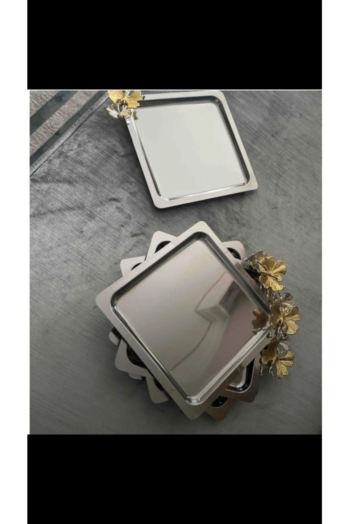 Stainless steel square 6 serving tray Tea serving tray with butterfly accessories coffee and Tea serving luxury 2022 tray