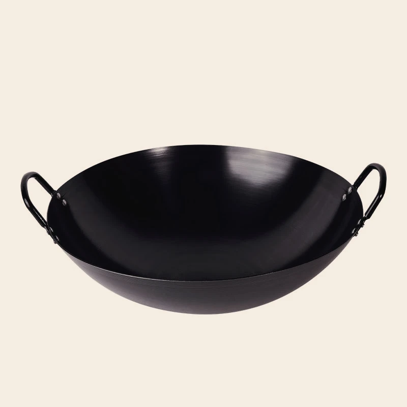 

Nitrided double-handle iron wok for household use, uncoated, non-stick, suitable for stir-frying