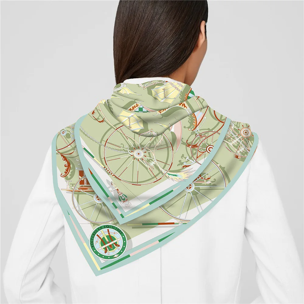 90 cm Neue Räder Marke Platz Schal Frauen Design Twill Seide Schal Schal Hijab Luxus Bandana Mode Halstuch Kopf Schal – Detail 5