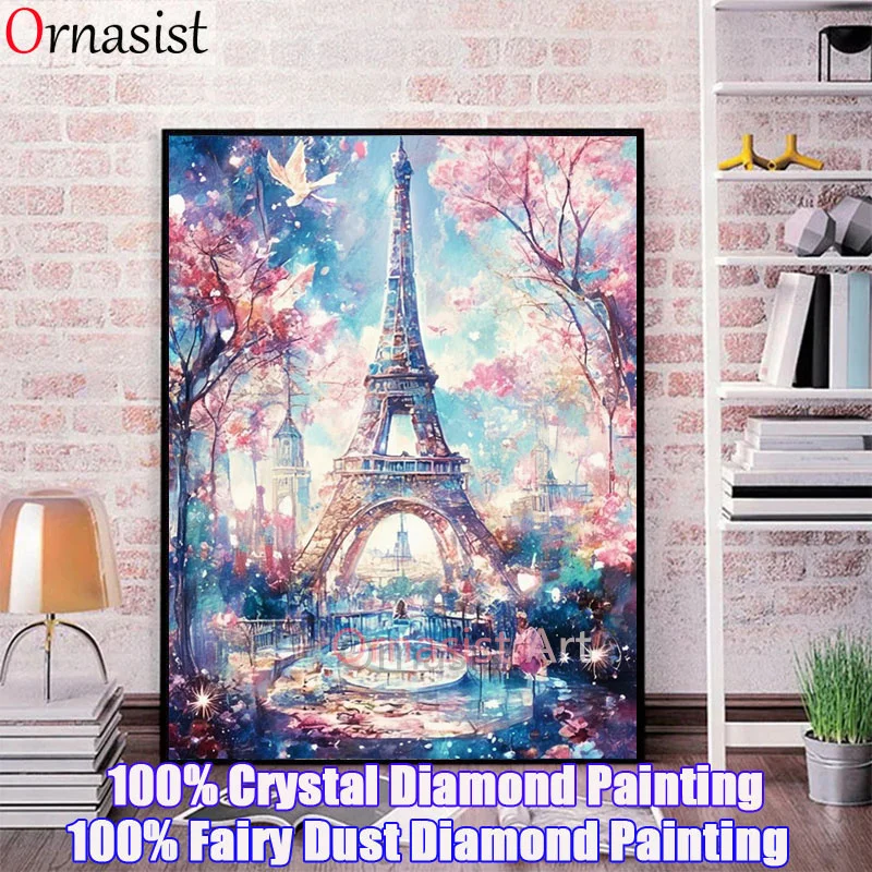 Landscape DIY Fairy Dust Drill Diamond Painting Eiffel Tower Full Crystal Diamond Mosaic Art Handmade Gift Embroidery Home Decor