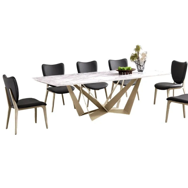 Italian light luxury marble dining table rectangular 8-seat dining room table and chairs high-end dining table and chairs set