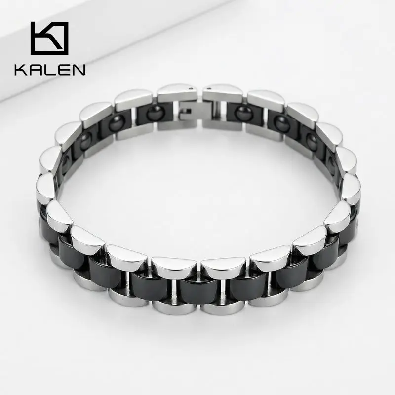 

KALEN 10mm Ceramic Watchband Bracelet For Men Stainless Steel 304 Healthy Jewelry - KB107485-K