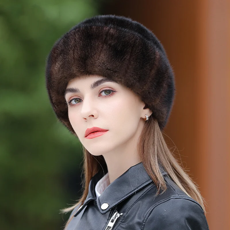 Ladies Fur Hat 2022 Winter Fluffy Mink Fur Russian Fur Hat Women's Headband Outdoor Winter Hat Earmuff Ski Cap Warm Bucket Hat