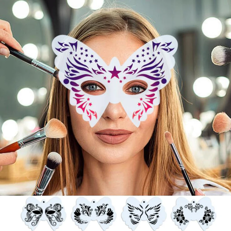 Face Painting Hollow Template DIY Reusable Spray Painting Body Art Tattoo Stencil Dance Party Temporary Mask Eyebrow Makeup Tool