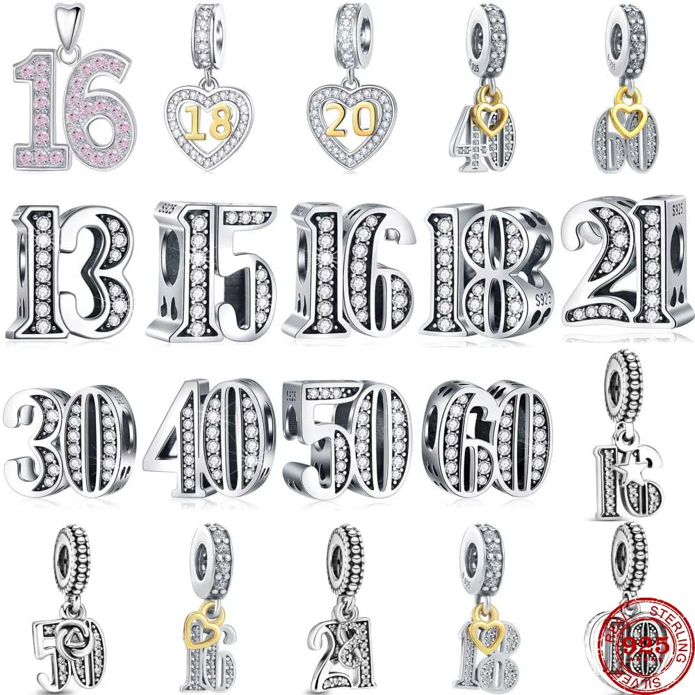 

New 925 Sterling Silver Birthday Celebration Numbers Charm Pendant Fit Original Pandora Bead Bracelet Fashion DIY Woman Jewelry