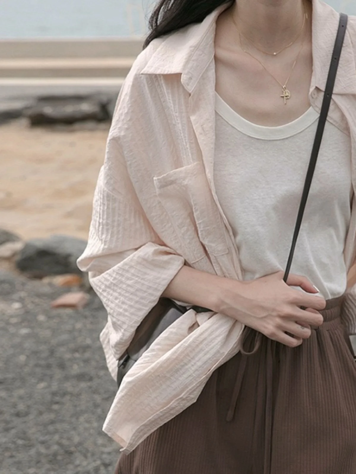 

Pink Loose Fit Women's irt Summer Outerwear Thin Sun Protection Open Cardigan Casual Sweet Sle Long Sve 8-24 Years Old