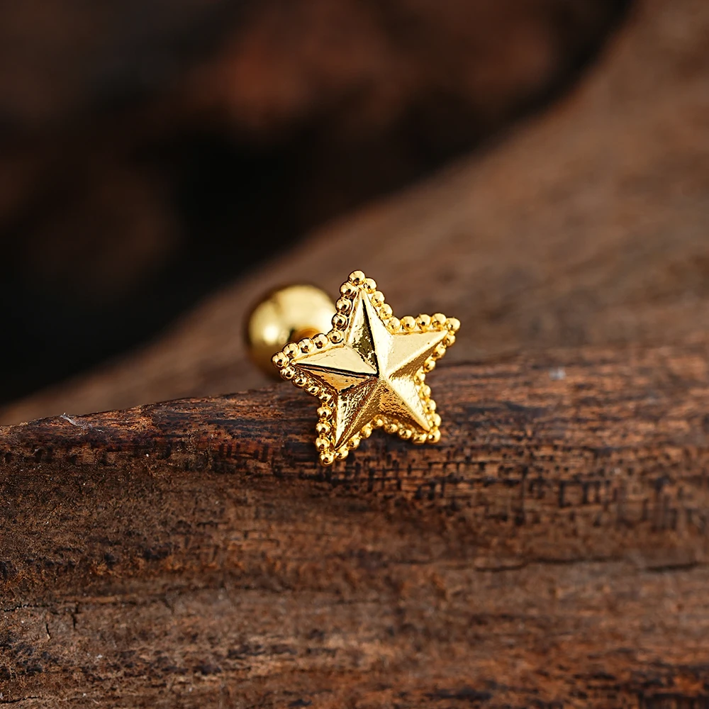 1 Stück Goldfarbener 16G Helix-Knorpel-Ohrstecker, Piercing mit Herz-, Blumen-, Totenkopf- und Stern-Design, Ohrring-Schmuck, rückseitig verschraubte Ohrpiercings – Detail 9