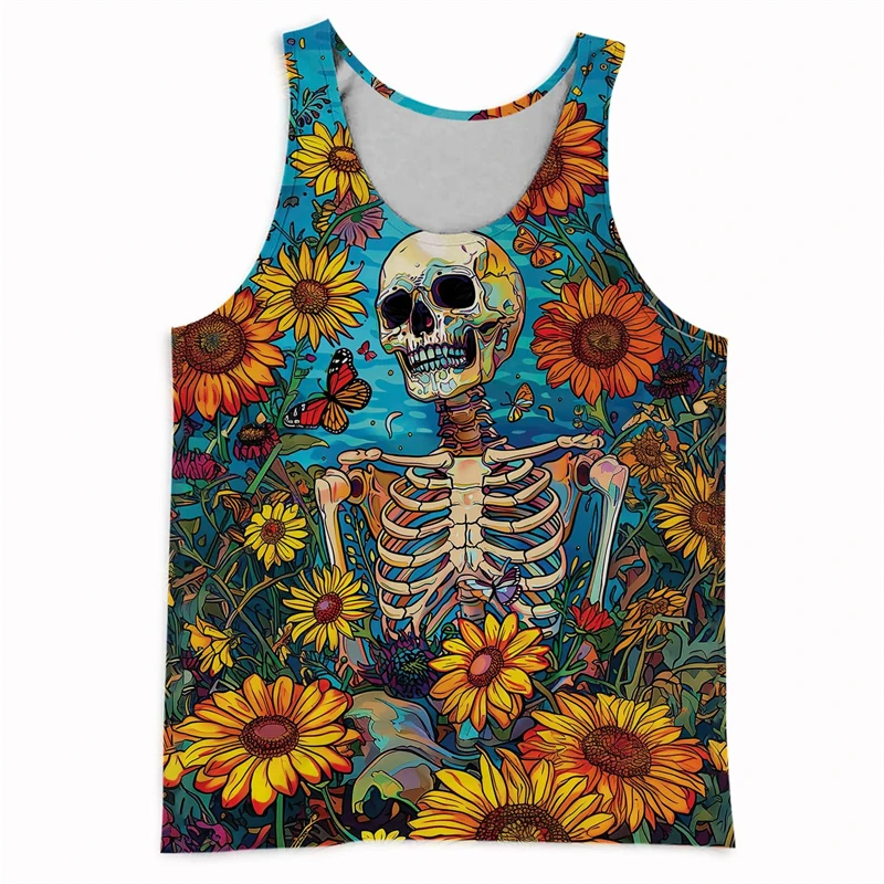 

Creative Skull Graphic Men's Tank Tops Fashion Funny Abstract Sleeveless Vest Gothic Hip Hop Style Breathable Quick Dry Clothing