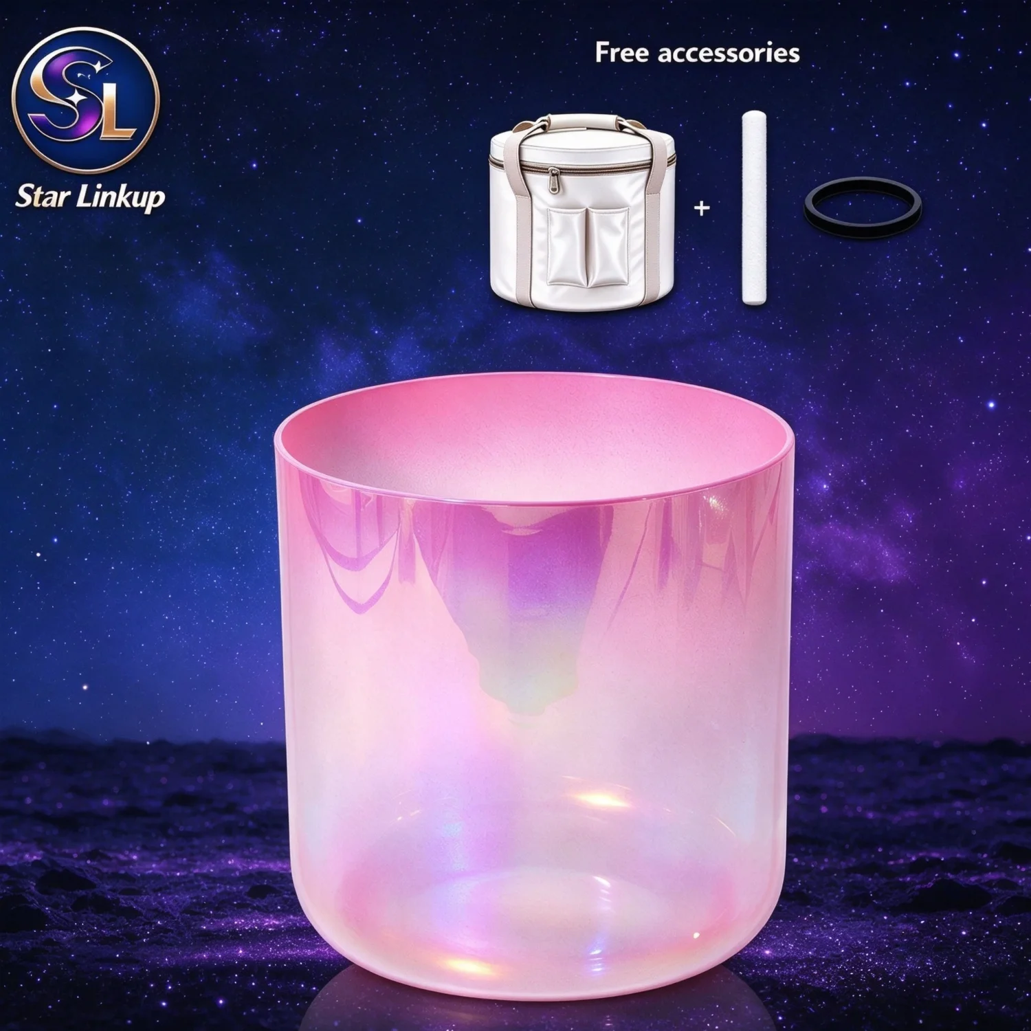 Pink Aurora Alchemy Crystal Singing Bowl 432Hz/440Hz Quartz Sound Healing Bowl with Mallet Chakra Meditation Tool with Storage B