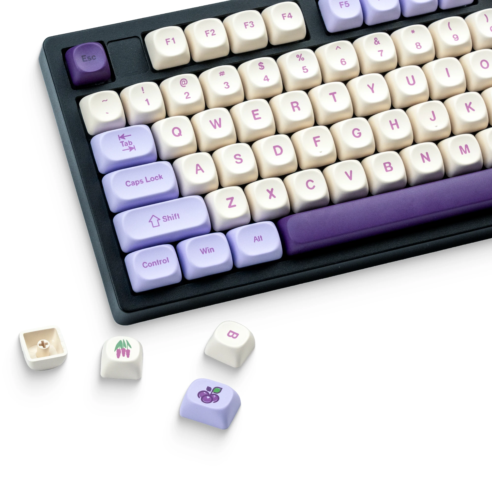 QBYI Purple MOA Profile Keycaps PBT Dye Sublimation Keycaps Cute Grape Theme Customer Keycaps 143 Keys