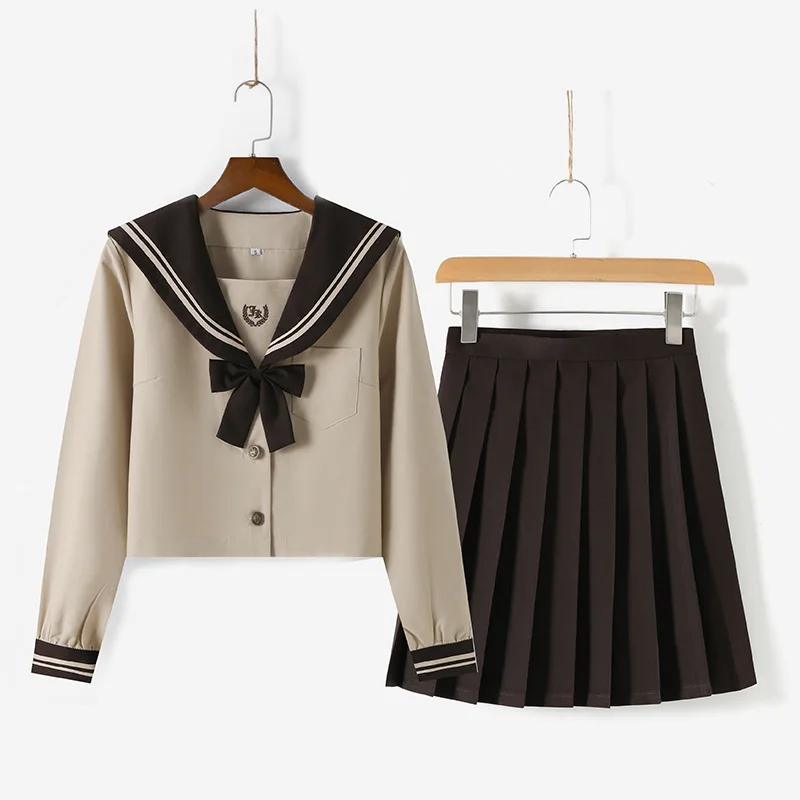 Giapponese Jk Uniform Student Girl School Outfit Milk Tea Navy Feng Sailor Suit College Style gonna a pieghe Jk a maniche lunghe Set