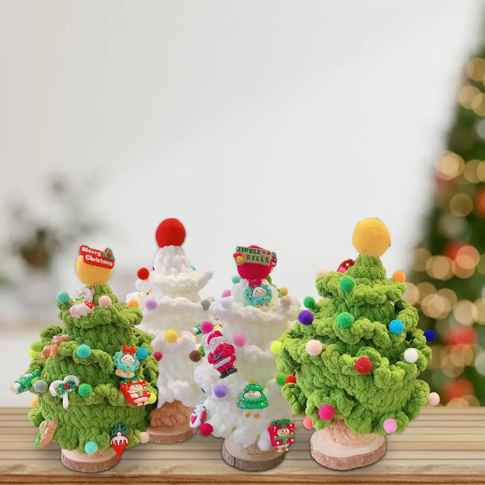 

Charming Christmas Tree Decor Handwoven Knitted Yarn Christmas Tree Ornaments Mini Xmas Tree Figurines for Home for Family