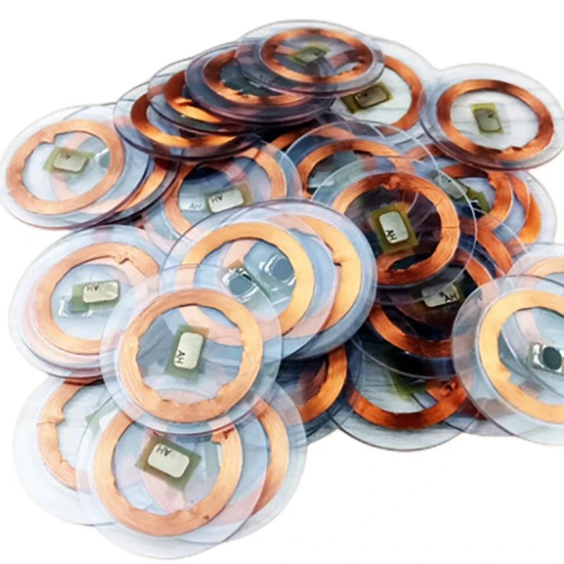 Tarjeta de moneda transparente de bobina de 25MM, 125KHz, T5577, EM4305, llavero de cobre grabable, RFID, etiqueta de Control de acceso de proximidad inteligente