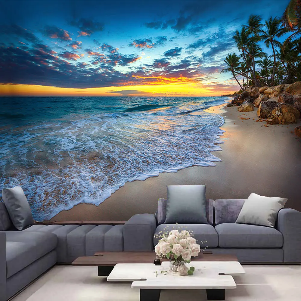 Beautiful sea view beach blue sky tapestry essential  for Bohemian dormitories room decoration wall cloth