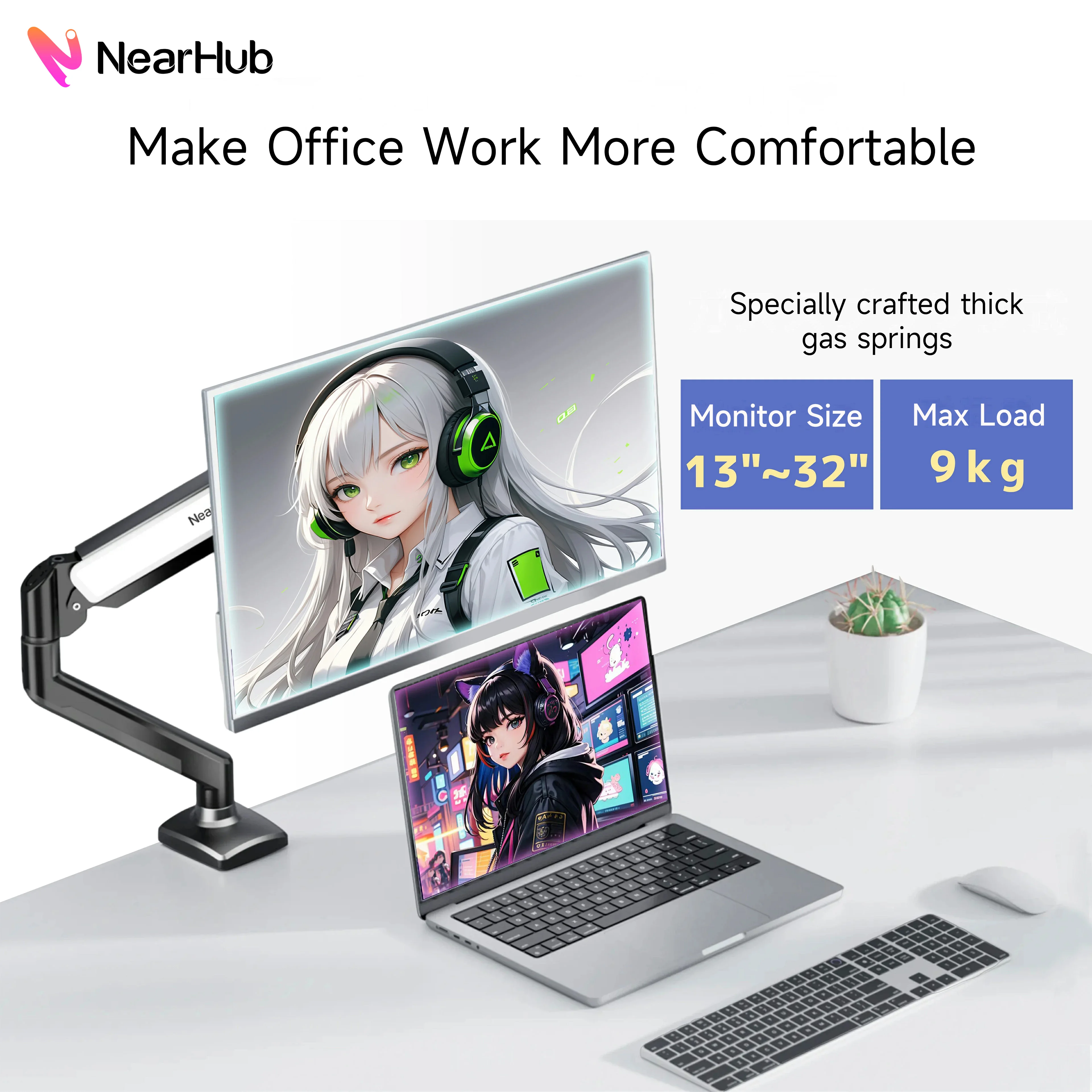 Nearhub MS-001 Monitor Arm Mount Bracket Single Arm,Flexible Adjustment 180° Swivel 360°Rotation Support Monitor Arm Stand