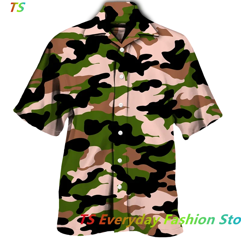 Men Hawaiian Shirt Vintage Camouflage Shirts For Mens Short Sleeve Tops 3d Shirts Outdoor Sports Oversized Summer Male Clothing