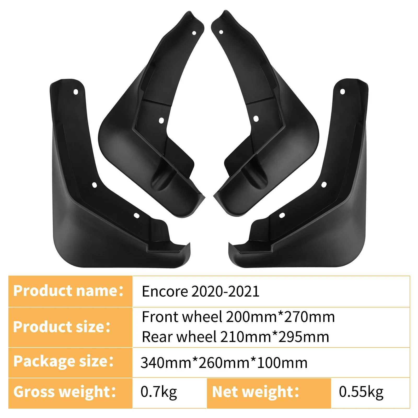 For 2020-2021 Buick Encore Front Rear Mud Flaps Mudguards Splash Guards ABS Plastic Accessories
