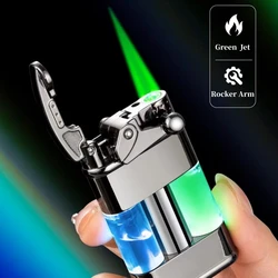 Transparent luminous quicksand windproof butane gas lighter green flame color lamp lighters smoking accessories gadgets for men