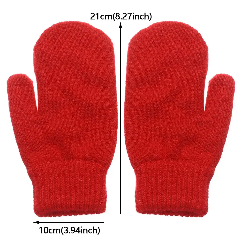 Women Girl Soft Solid Color Double Layer Rabbit Hair Mittens All Fingers Winter Gloves