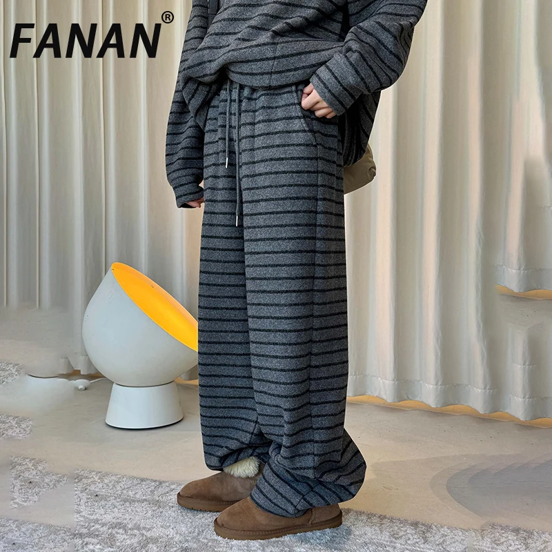 

FANAN винтажные полосатые брюки контрастного цвета для женщин, прямые широкие брюки на шнурке, офисная женская одежда, новинка зимы