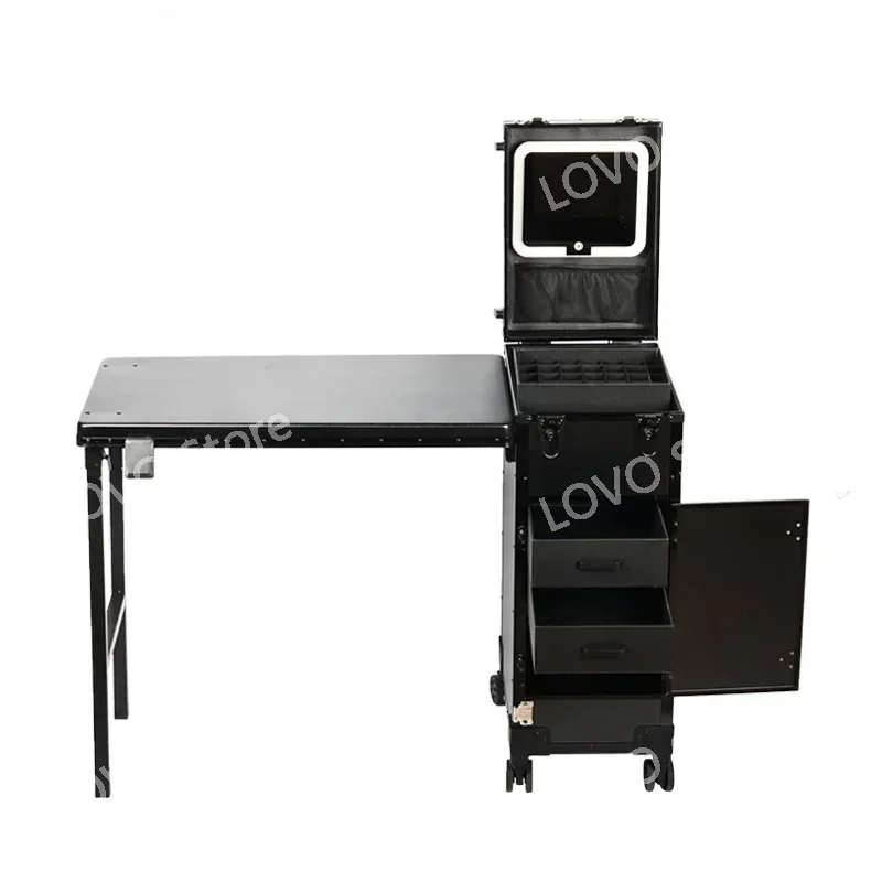 Factory Portable Rolling Manicure Table Foldable Traveling Nail Desk w/Storage Makeup Train Case Cosmetic Trolley   desk