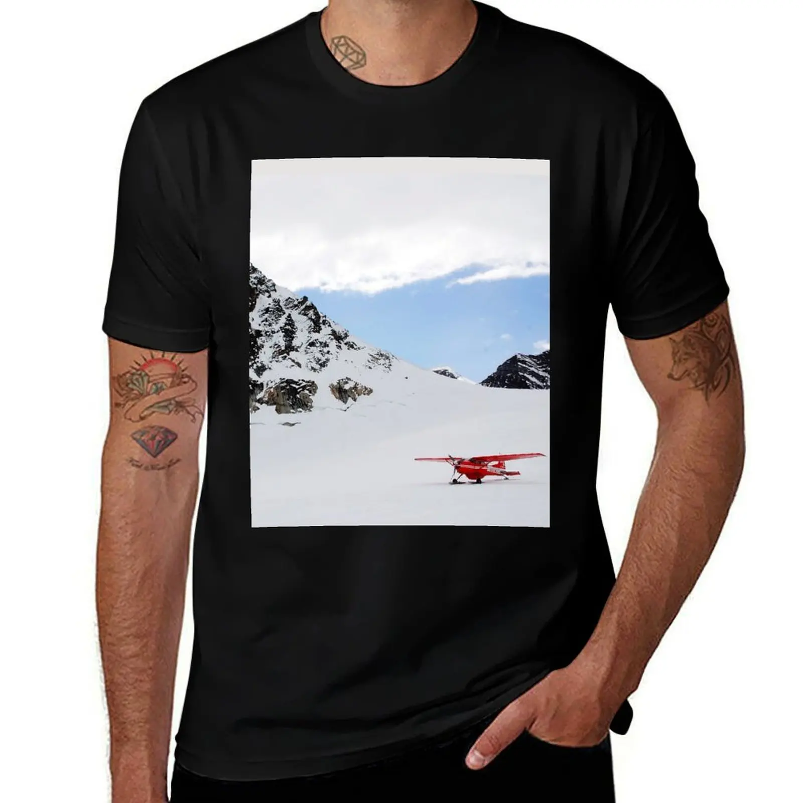 Ski Plane, Landing on a Glacier, Denali National Park, Alaska T-Shirt Sweat Absorbing Sports Tee Shirt T-Shirt