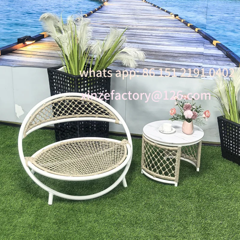 Customizable creative modern outdoor balcony rattan sofa leisure rattan chair garden courtyard outdoor braided rope coffee table