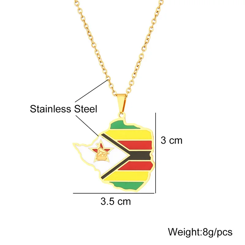 Europe and America Stainless Steel Zimbabwe Map Drop Oil Pendant Necklace