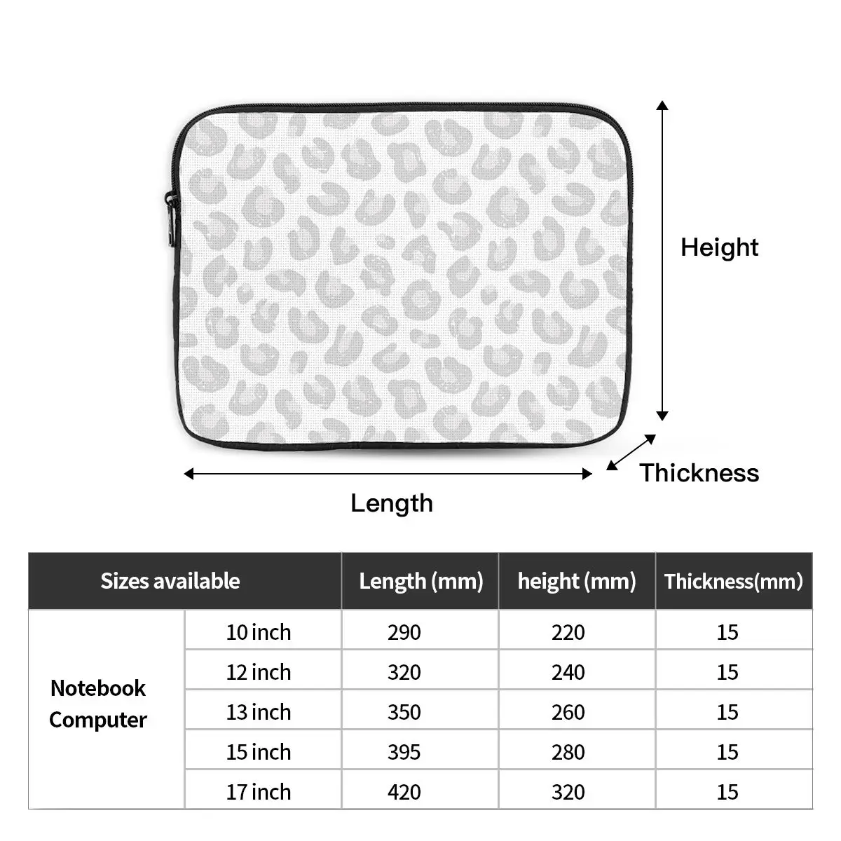 Leopard Print - Silver Gray And White Case Pouch 10 12 13 15 17 Inch For Macbook Air Pro Tablet Shockproof Case Bag
