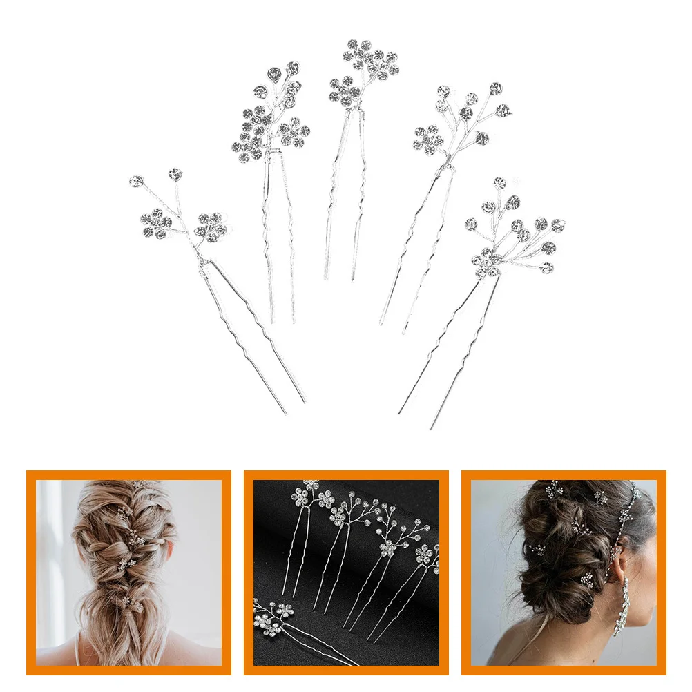 

5pcs Flower Pins Rhinestone Bridal Hair Accessories Wedding Hairpiece For Bride Bridesmaid Prom Honeymoon Hair Jewelry