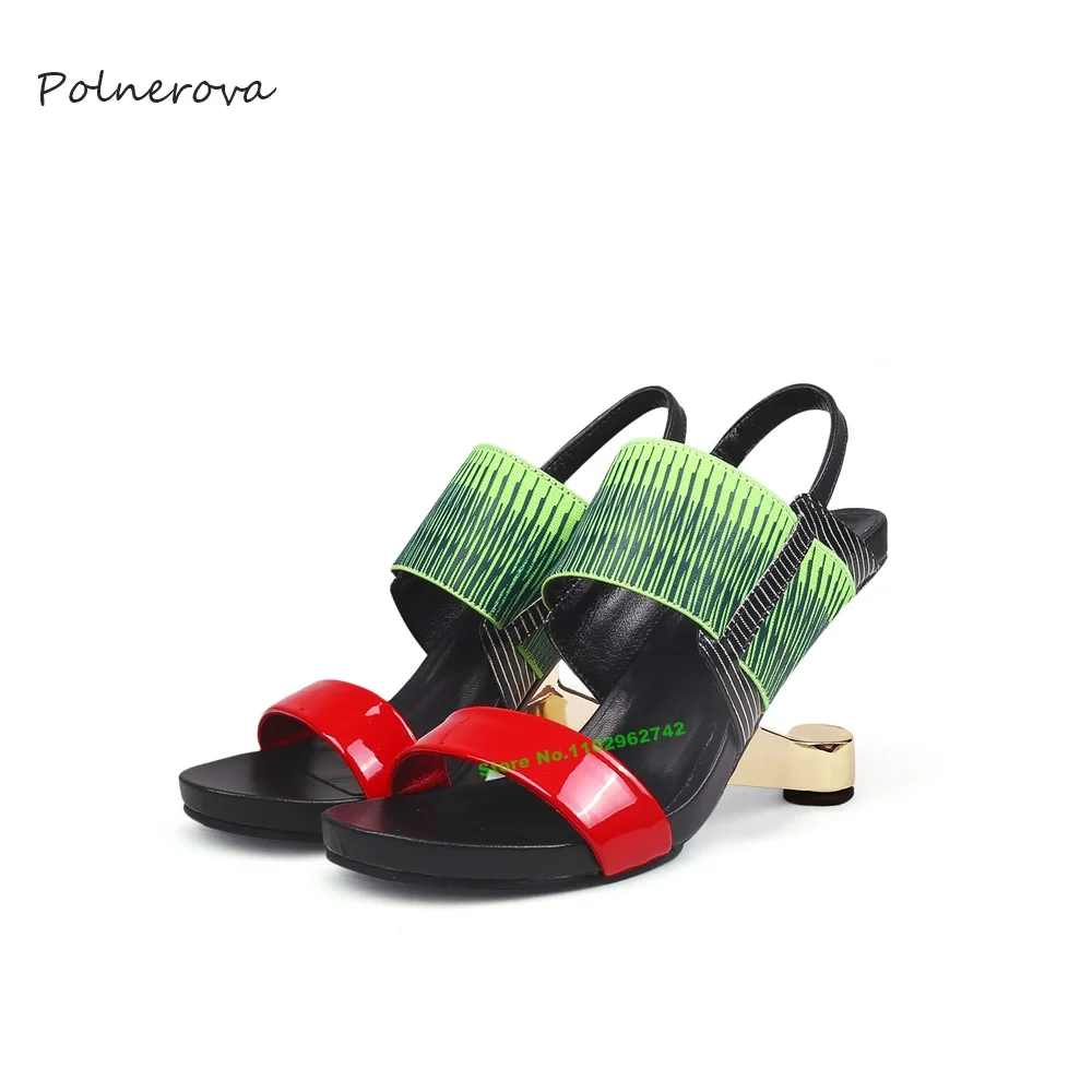 

Mixed-Color Metal Strange Style Slippers Round Toe One Strap Slippers 2023 Summer Outside Banquet Party Shoes for Women Novelty