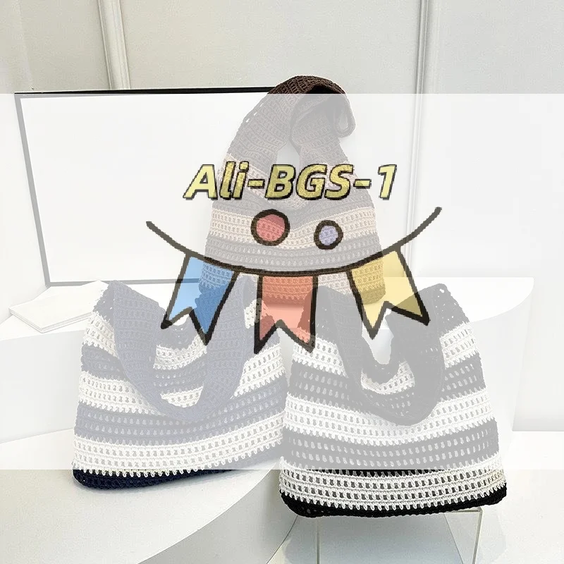 

Retro Striped Knit Shoulder Bag - Hollowed Out Design with Handheld & Crossbody Strap, Spacious Tote for Commute & Shopping