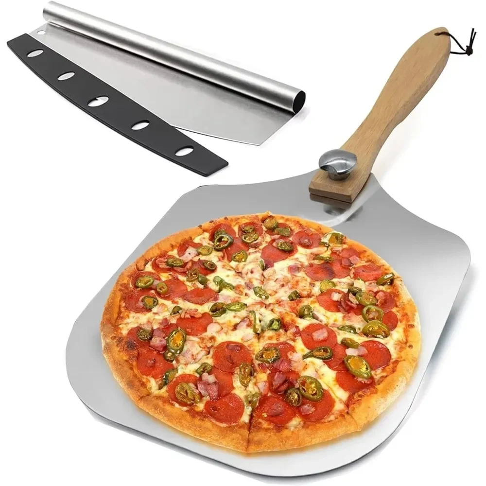 12inch Stainless Steel Pizza Peel Shovel with Handle Non-Stick Perforated Pizza Cutter Shovel Lightweight Pizza Oven Accessories