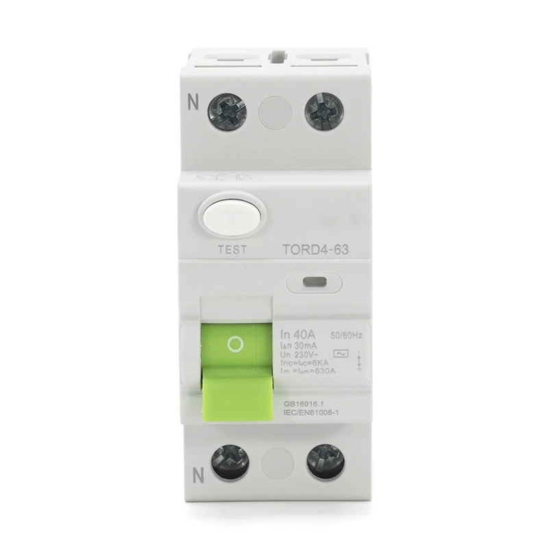 AC 2P 6KA RCCB RCD 230V Residual Current Circuit Breaker Differential Breaker Safety Switch TORD4-63, 2P