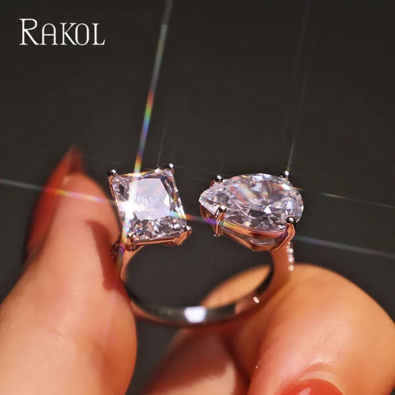 Rakol Luxus quadratischen Zirkon Ring für Frauen Mode Wasser tropfen Finger offene Ringe Hochzeits feier Charms Schmuck