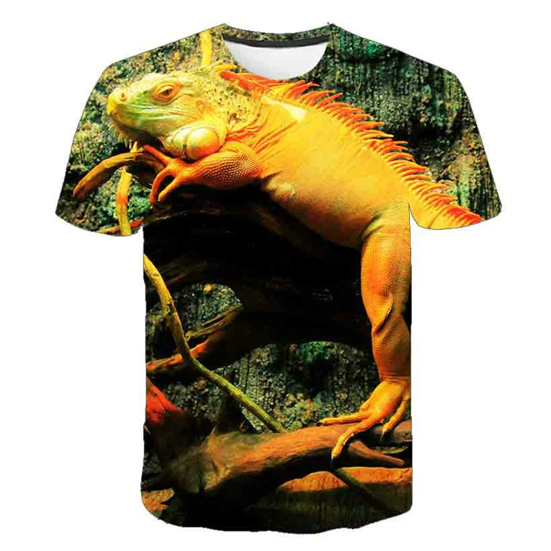 Reptile Lizard Graphic T-Shirt For Men Chameleon 3D Printed T Shirts Summer Casual Street O-Neck Oversized Short Sleeves Tees