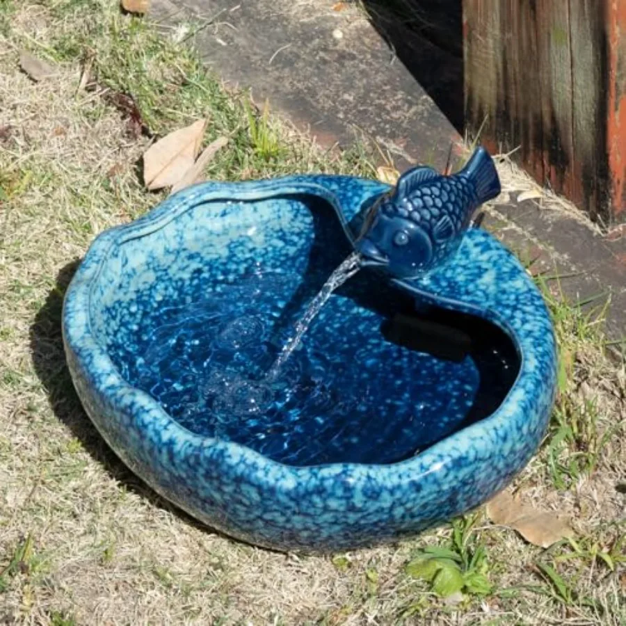 

Ceramic Solar Fountain Bird Bath with Battery Backup, Bird Bath for Outside, Bird Bath Bowl for Garden, Patio and Yard Decor, W