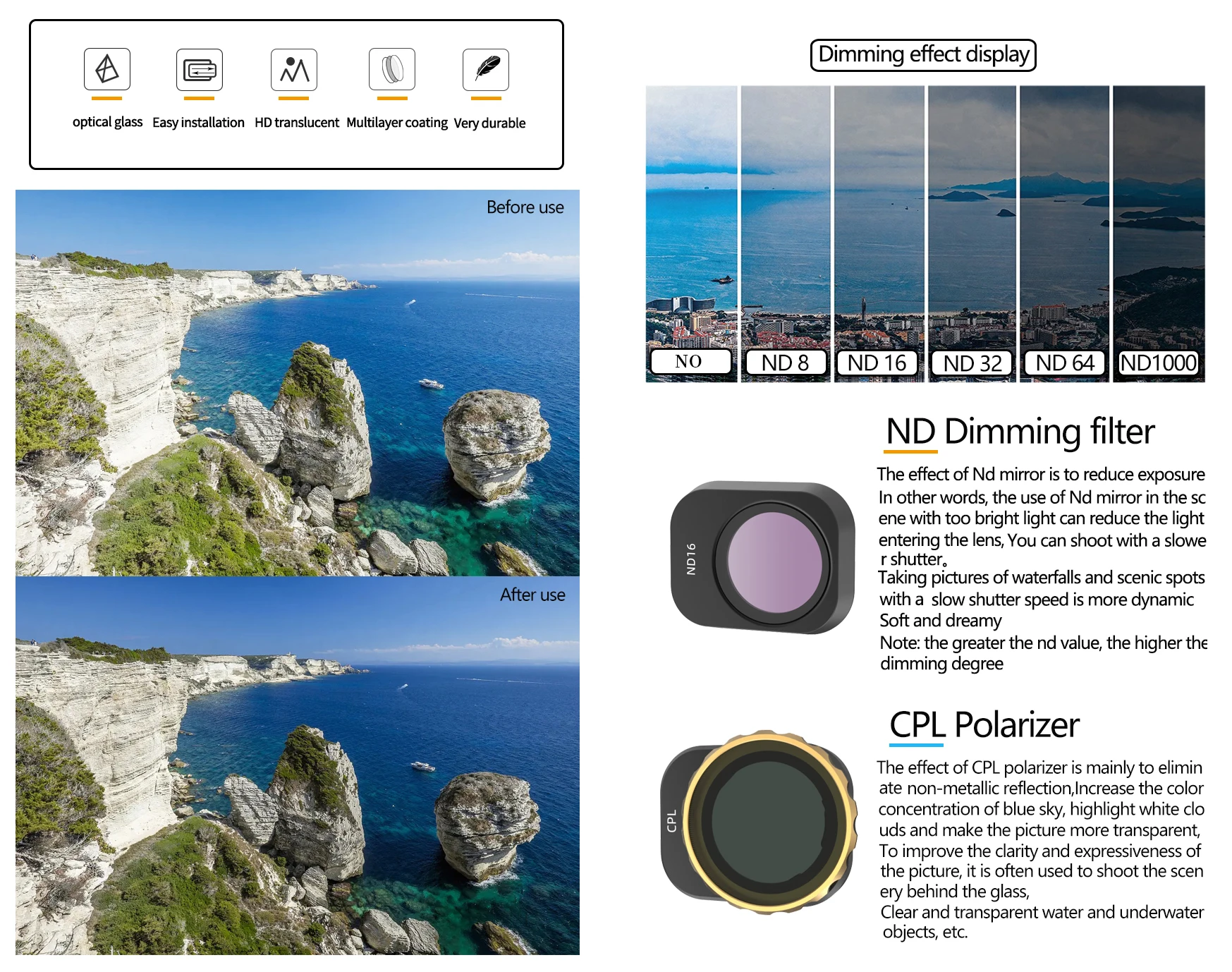 FOTGA Mini 3 Pro الطائرة بدون طيار عدسة الكاميرا قطع غيار مرشح 8/16/32 ND NDPL CPL MCUV مجموعة مرشح ل DJI Mavic Mini 3 Pro اكسسوارات