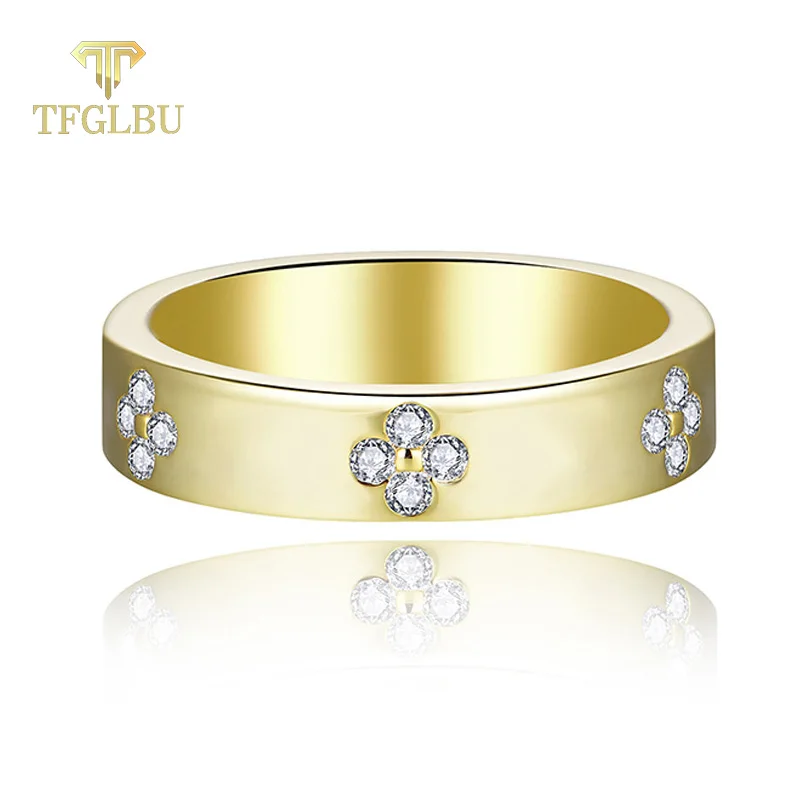 

TFGLBU Trendy All Excellent Cut Moissanite Ring for Women Shine Lab Diamond Real 18k Plated Party Band 925 Silver Jewelry Gift