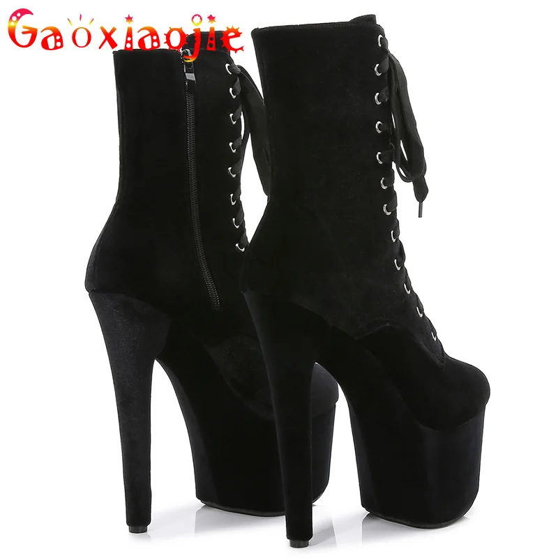 2022 New 17CM Thin Flat Shoelaces Shoes Pole Dance Boots High Heels Platform Ankle Boots Custom Peep Toe Women Stripper Shoes